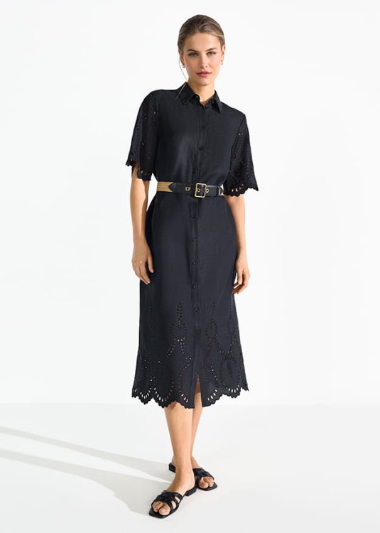 Przejdź do produktu RIANI  Sukienka z lnu z haftem 