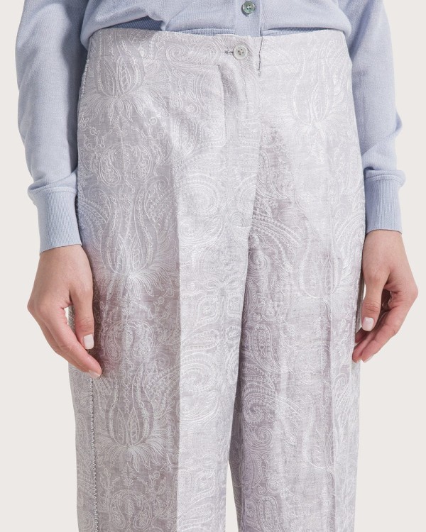 Przejdź do produktu SEVENTY  Spodnie  luźne wykonane z jedwabiu lnianego haftowanego