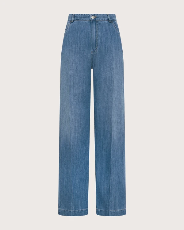 Przejdź do produktu SEVENTY  Spodnie z mieszanki jeansu i lnu 