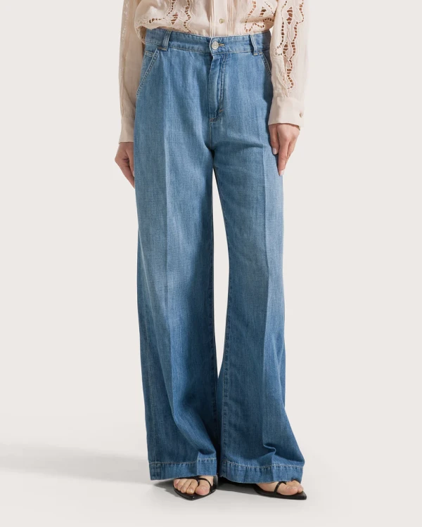 Przejdź do produktu SEVENTY  Spodnie z mieszanki jeansu i lnu 