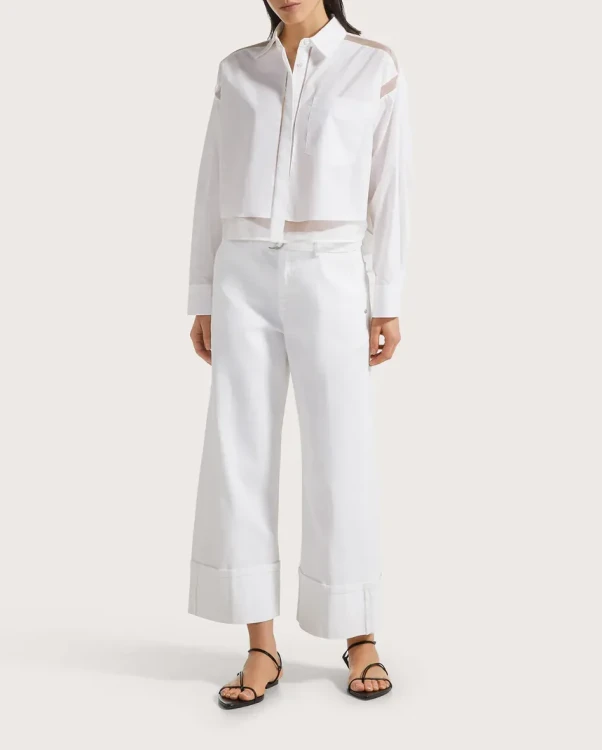 Przejdź do produktu SEVENTY  Krótka koszulowa bluzka z popeliny i organzy 